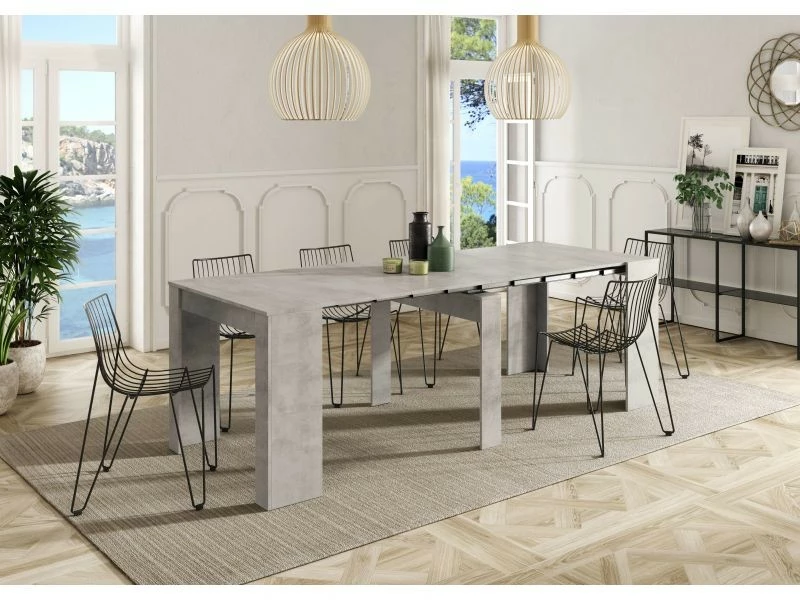 Dmora Table Console Extensible Avec Compartiment Pour Les Rallonges, Gris Béton, 90 X 51 X 78 Cm (jusqu'à 237 Avec Extensions). 4 Dmora Table Console Extensible Avec Compartiment Pour Les Rallonges, Gris Béton, 90 X 51 X 78 Cm (jusqu'à 237 Avec Extensions). – Image 2
