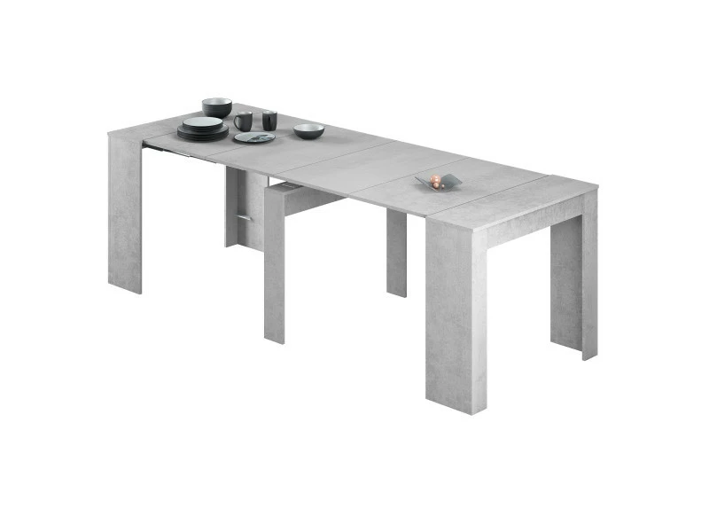 Dmora Table Console Extensible Avec Compartiment Pour Les Rallonges, Gris Béton, 90 X 51 X 78 Cm (jusqu'à 237 Avec Extensions). 5 Dmora Table Console Extensible Avec Compartiment Pour Les Rallonges, Gris Béton, 90 X 51 X 78 Cm (jusqu'à 237 Avec Extensions). – Image 3