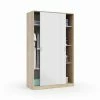 Armoire Bormio Avec Deux Portes Coulissantes, Structure Couleur Chêne Et Portes Couleur Blanche Brillante, 200 X 120 X 50 Cm