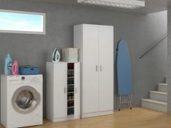 Armoire Multifonction Dmora Gaia, Avec Deux Portes Battantes Et Deux étagères Réglables En Hauteur, Couleur Blanche, Cm 73 X 180 X 37.