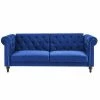 GPASPLUS Cesar Canapé Convertible Clic-clac 3 Places Chesterfield - Velours Bleu - L 217 X P 89 X H 86 Cm