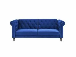 GPASPLUS Cesar Canapé Convertible Clic-clac 3 Places Chesterfield - Velours Bleu - L 217 X P 89 X H 86 Cm