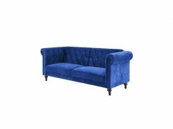 GPASPLUS Cesar Canapé Convertible Clic-clac 3 Places Chesterfield - Velours Bleu - L 217 X P 89 X H 86 Cm -Banquette Soldes Magasin G CNF R86926534 D