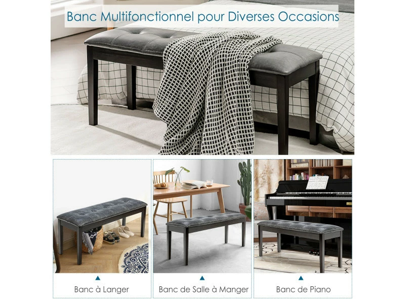 Banc Banquette Design Classique, Banc Rembourrée En Tissu, Banc Capitonné En Lin Et Bois D'hévéa Pour Chambre Salle à Manger Salon Couloir Piano Gris 6 Banc Banquette Design Classique, Banc Rembourrée En Tissu, Banc Capitonné En Lin Et Bois D'hévéa Pour Chambre Salle à Manger Salon Couloir Piano Gris – Image 4