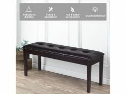 Banc Banquette Design Classique, Banc Rembourrée En Tissu, Banc Capitonné En Lin Et Bois D'hévéa Pour Chambre Salle à Manger Salon Couloir Piano Marron