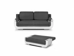 GPASPLUS Banquette Convertible Avec Le Coffre - Tissu Gris Et Simili Blanc - L204 X P90 X H89cm - Nina