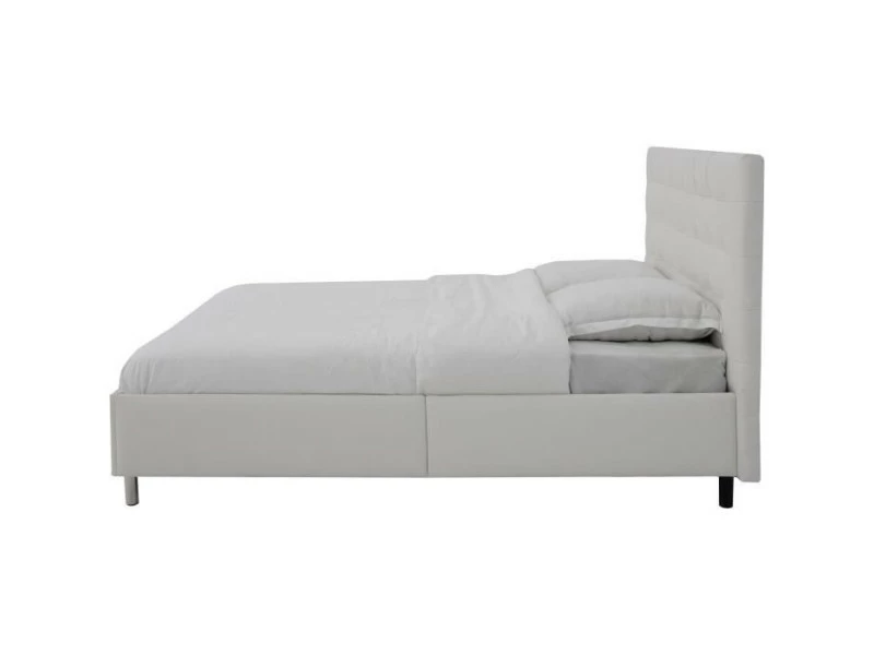 GPASPLUS Lit Adulte - 160x200 Cm- Simili Blanc - Tyyli 5 GPASPLUS Lit Adulte - 160x200 Cm- Simili Blanc - Tyyli – Image 3