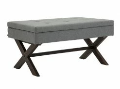 Banquette Namaro En Tissu Avec Espace De Rangement Pieds Bois De Caoutchouc , Gris/antique