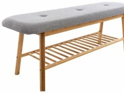 Banquette Marne En Tissu Avec Pieds Ronds En Bois De Bambou , Gris/120 Cm -Banquette Soldes Magasin G CNF T84216948 E