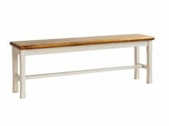 Banc En Pin Massif Blanc / Miel Style Campagnard - L.153 X H.52 X P.35 Cm -pegane-