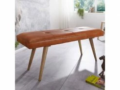 Finebuy Bois Massif Cuir Banque 117 X 51 X 38 Cm Style Rétro | Rembourré Banc | Banc En Cuir Salle à Manger Brun | Petit Banc De Lit Cuir Véritable Banc Couloir -Banquette Soldes Magasin G CNF U11223587 C