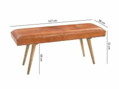 Finebuy Bois Massif Cuir Banque 117 X 51 X 38 Cm Style Rétro | Rembourré Banc | Banc En Cuir Salle à Manger Brun | Petit Banc De Lit Cuir Véritable Banc Couloir -Banquette Soldes Magasin G CNF U11223587 D