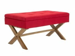 Banquette Namaro En Tissu Avec Espace De Rangement Pieds Bois De Caoutchouc , Rouge/antique Clair