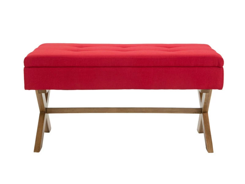 Banquette Namaro En Tissu Avec Espace De Rangement Pieds Bois De Caoutchouc , Rouge/antique Clair 4 Banquette Namaro En Tissu Avec Espace De Rangement Pieds Bois De Caoutchouc , Rouge/antique Clair – Image 2