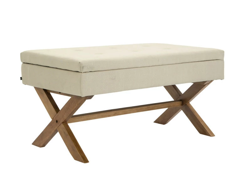 Banquette Namaro En Tissu Avec Espace De Rangement Pieds Bois De Caoutchouc , Crème/antique Clair 3 Banquette Namaro En Tissu Avec Espace De Rangement Pieds Bois De Caoutchouc , Crème/antique Clair