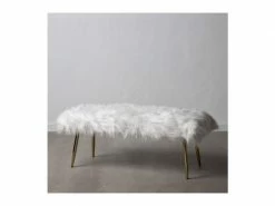 Banquette Bout De Lit Fausse Fourrure Blanche Et Pieds En Métal Doré -Banquette Soldes Magasin G CNF U78346937 C