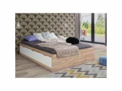 GPASPLUS Lit 180x200 Cm - 3 Tiroirs, Decor Chene Et Blanc - Vankka -Banquette Soldes Magasin G CNF V53093711 D