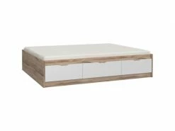 GPASPLUS Lit 180x200 Cm - 3 Tiroirs, Decor Chene Et Blanc - Vankka -Banquette Soldes Magasin G CNF V53093711 F