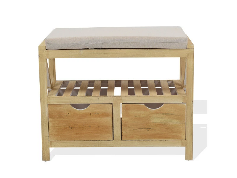 Mobili Rebecca Banquette Coffre 2 Tiroir 2 Etagere Bois Beige Vintage 46x60x33 3 Mobili Rebecca Banquette Coffre 2 Tiroir 2 Etagere Bois Beige Vintage 46x60x33