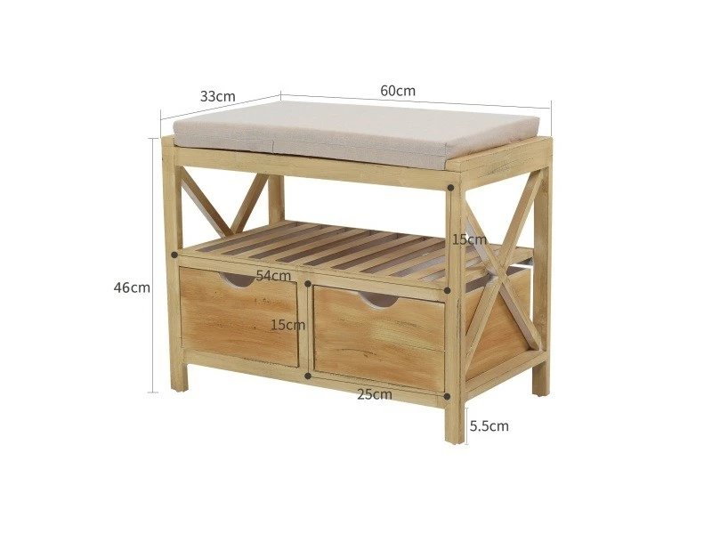 Mobili Rebecca Banquette Coffre 2 Tiroir 2 Etagere Bois Beige Vintage 46x60x33 4 Mobili Rebecca Banquette Coffre 2 Tiroir 2 Etagere Bois Beige Vintage 46x60x33 – Image 2