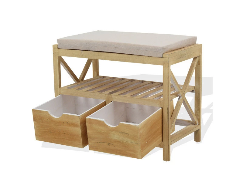 Mobili Rebecca Banquette Coffre 2 Tiroir 2 Etagere Bois Beige Vintage 46x60x33 5 Mobili Rebecca Banquette Coffre 2 Tiroir 2 Etagere Bois Beige Vintage 46x60x33 – Image 3