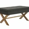 Banquette Namaro En Tissu Avec Espace De Rangement Pieds Bois De Caoutchouc , Gris Foncé/antique Clair