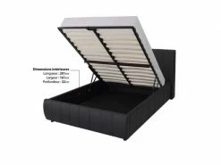 GPASPLUS Cloud Lit Adulte 160x200 Cm + Coffre De Rangement - Simili Noir - Sommier Inclus -Banquette Soldes Magasin G CNF W10926844 E