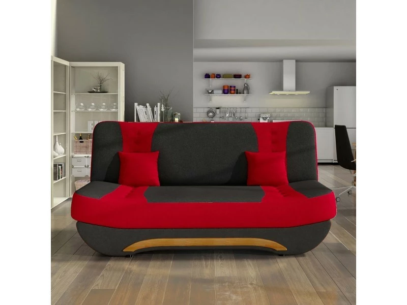 Niyo - Canapé 3 Places Convertible En Tissu Noir Et Rouge 3 Niyo - Canapé 3 Places Convertible En Tissu Noir Et Rouge