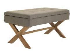 Banquette Namaro En Tissu Avec Espace De Rangement Pieds Bois De Caoutchouc , Taupe/antique Clair