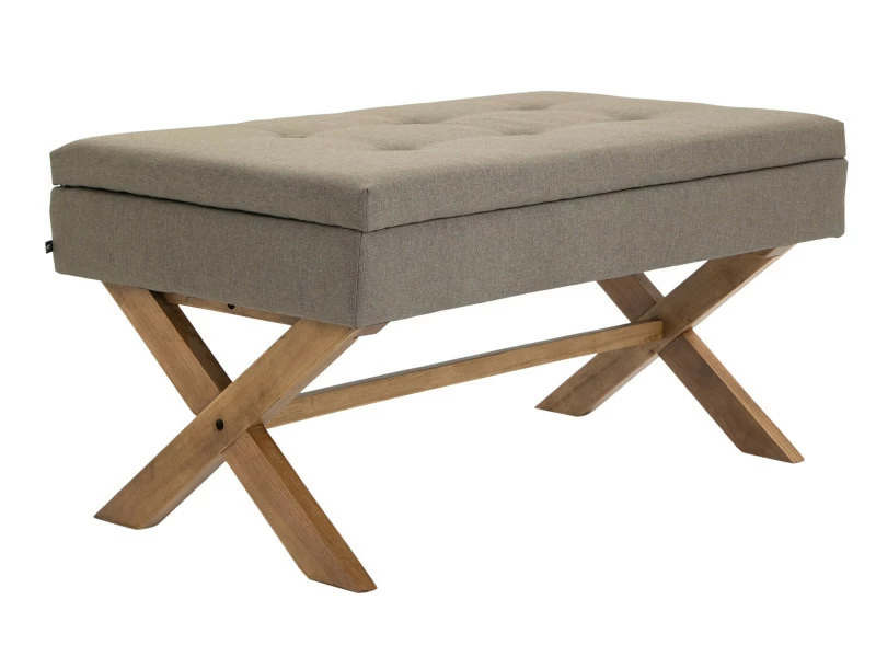 Banquette Namaro En Tissu Avec Espace De Rangement Pieds Bois De Caoutchouc , Taupe/antique Clair 3 Banquette Namaro En Tissu Avec Espace De Rangement Pieds Bois De Caoutchouc , Taupe/antique Clair