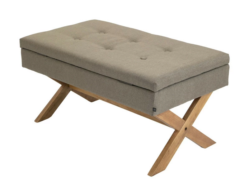 Banquette Namaro En Tissu Avec Espace De Rangement Pieds Bois De Caoutchouc , Taupe/antique Clair 6 Banquette Namaro En Tissu Avec Espace De Rangement Pieds Bois De Caoutchouc , Taupe/antique Clair – Image 4