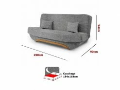 Niyo - Canapé 3 Places Convertible En Tissu Gris -Banquette Soldes Magasin G CNF X14538785 E