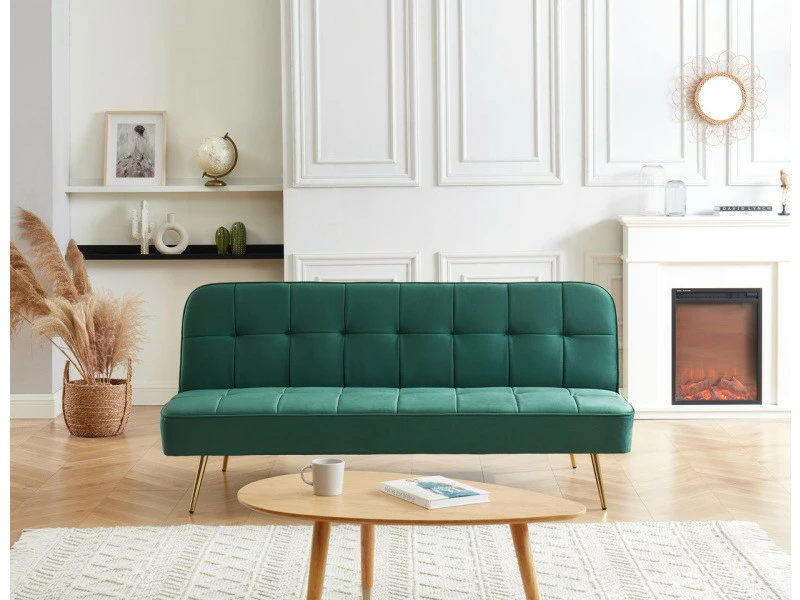 Banquette Aroma En Velours Vert 3 Places Convertible 7 Banquette Aroma En Velours Vert 3 Places Convertible – Image 5