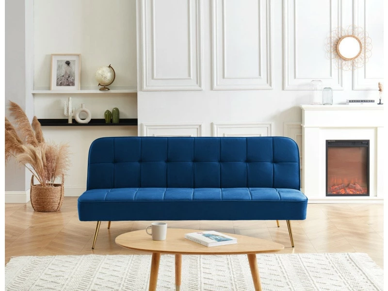 Banquette Aroma En Velours Bleu 3 Places Convertible 7 Banquette Aroma En Velours Bleu 3 Places Convertible – Image 5