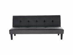 GPASPLUS Ivy Banquette Clic Clac 3 Places Capitonné - Simili Noir Et Tissu Gris Claur - L 180 X P 84 X H 74 Cm