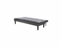 GPASPLUS Ivy Banquette Clic Clac 3 Places Capitonné - Simili Noir Et Tissu Gris Claur - L 180 X P 84 X H 74 Cm -Banquette Soldes Magasin G CNF X57903881 D