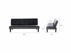 GPASPLUS Ivy Banquette Clic Clac 3 Places Capitonné - Simili Noir Et Tissu Gris Claur - L 180 X P 84 X H 74 Cm -Banquette Soldes Magasin G CNF X57903881 E