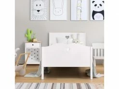 GPASPLUS Haro Lit Enfant - Mdf Et Pin Massif - Decor Chene Et Laque Blanc - Sommier Inclus - 90 X 190 Cm