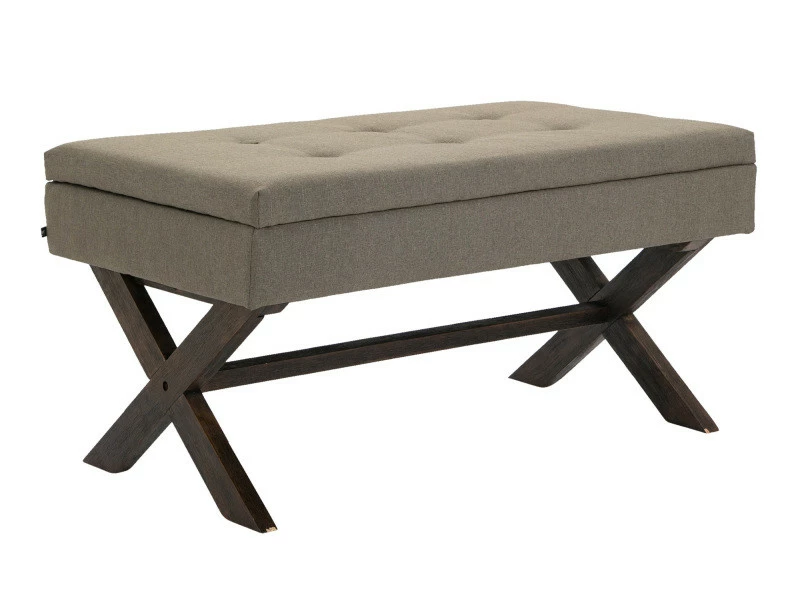 Banquette Namaro En Tissu Avec Espace De Rangement Pieds Bois De Caoutchouc , Taupe/antique 3 Banquette Namaro En Tissu Avec Espace De Rangement Pieds Bois De Caoutchouc , Taupe/antique