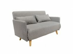 MEUBLETMOI Banquette Convertible 2 Places Tissu Gris Clair Pieds Bois - Judy