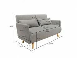 MEUBLETMOI Banquette Convertible 2 Places Tissu Gris Clair Pieds Bois - Judy -Banquette Soldes Magasin G CNF Y33970572 E