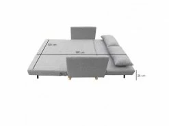 MEUBLETMOI Banquette Convertible 2 Places Tissu Gris Clair Pieds Bois - Judy -Banquette Soldes Magasin G CNF Y33970572 F
