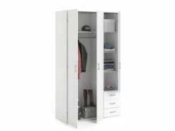 Armoire 3 Portes 3 Tiroirs 115 X 200,4 X 49,5, Structure En Bois, Blanc