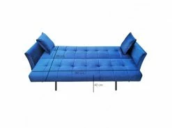 MEUBLETMOI Canapé 3 Places Convertible En Velours Bleu Et Pieds Doré - Ralph -Banquette Soldes Magasin G CNF Z39547866 E