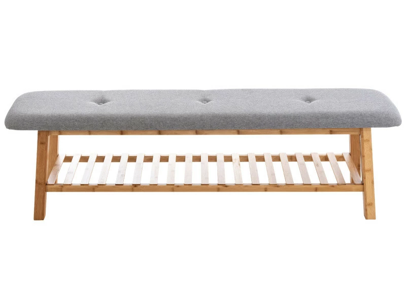 Banquette Marne En Tissu Avec Pieds Carrés En Bois De Bambou , Gris/150 Cm 4 Banquette Marne En Tissu Avec Pieds Carrés En Bois De Bambou , Gris/150 Cm – Image 2